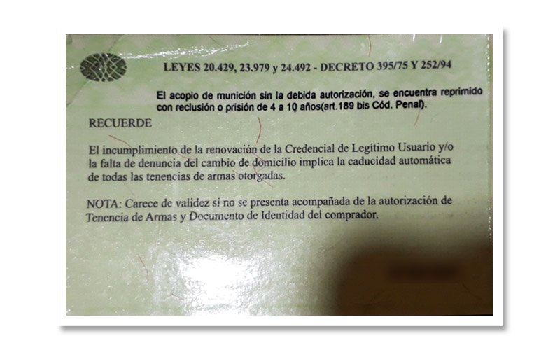 tarjeta de consumo de municiones