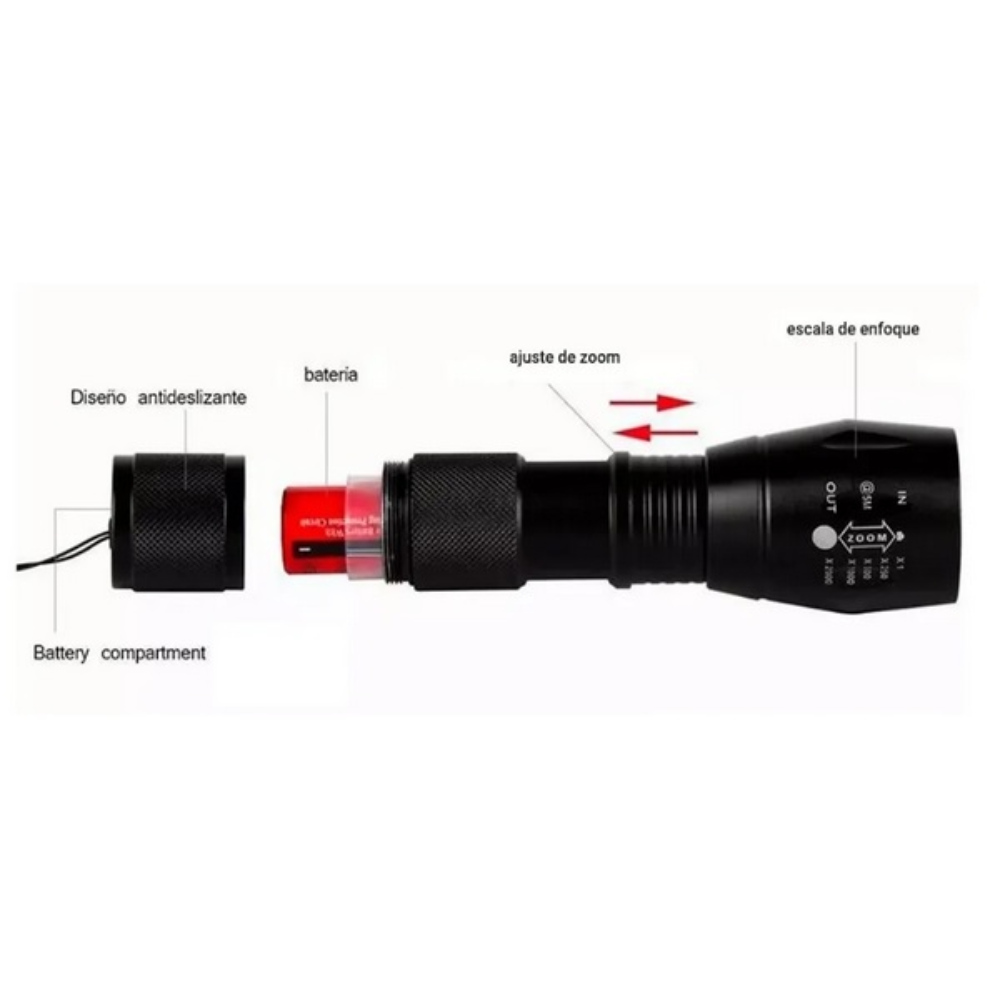 Linterna Led Táctica Recargable con Zoom 1000 Lúmenes Caza Pesca Linterna Led Táctica Recargable con Zoom 1000 Lúmenes Caza Pesca